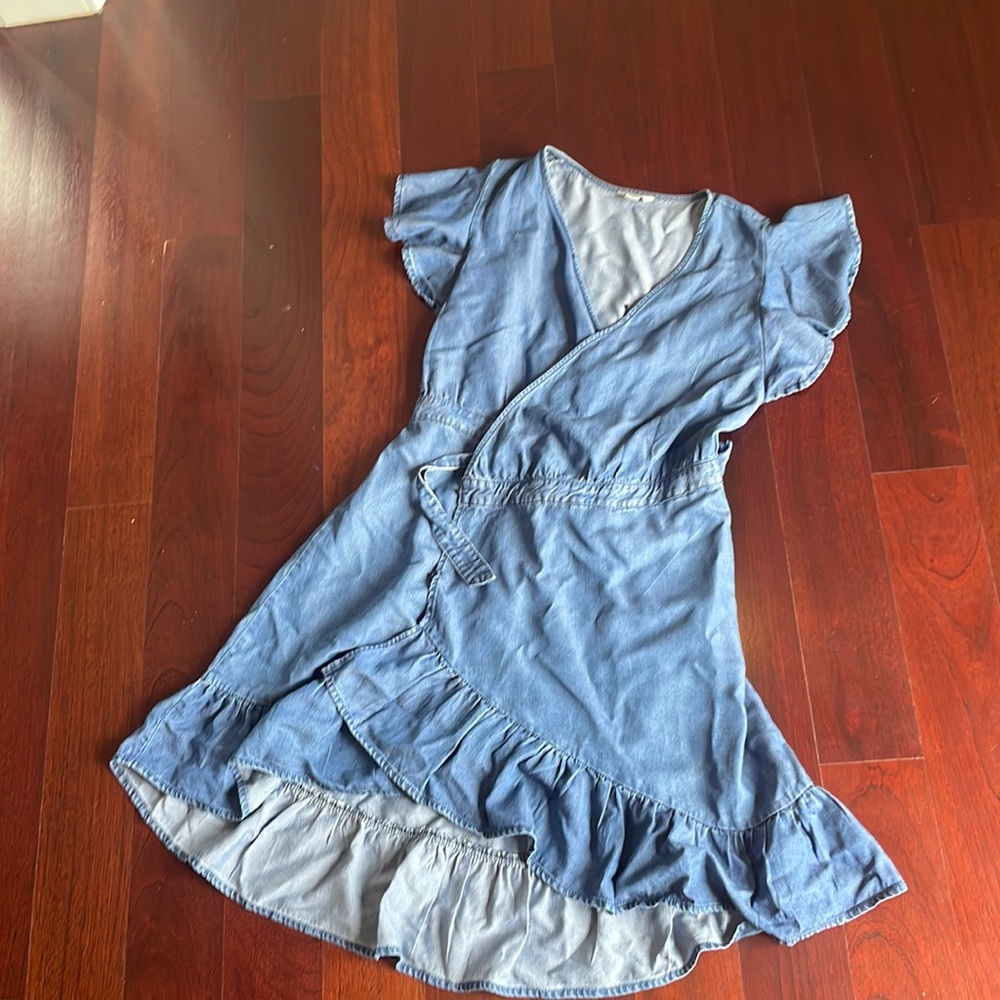 Girls habitual denim front tie shortsleeve dress